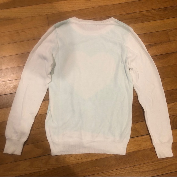White and teal heart sweater - Picture 3 of 5